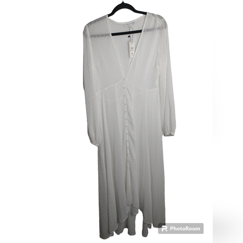 ☀️NWT Rocky Barnes x Express White Swiss Dot Kimono Duster, size M